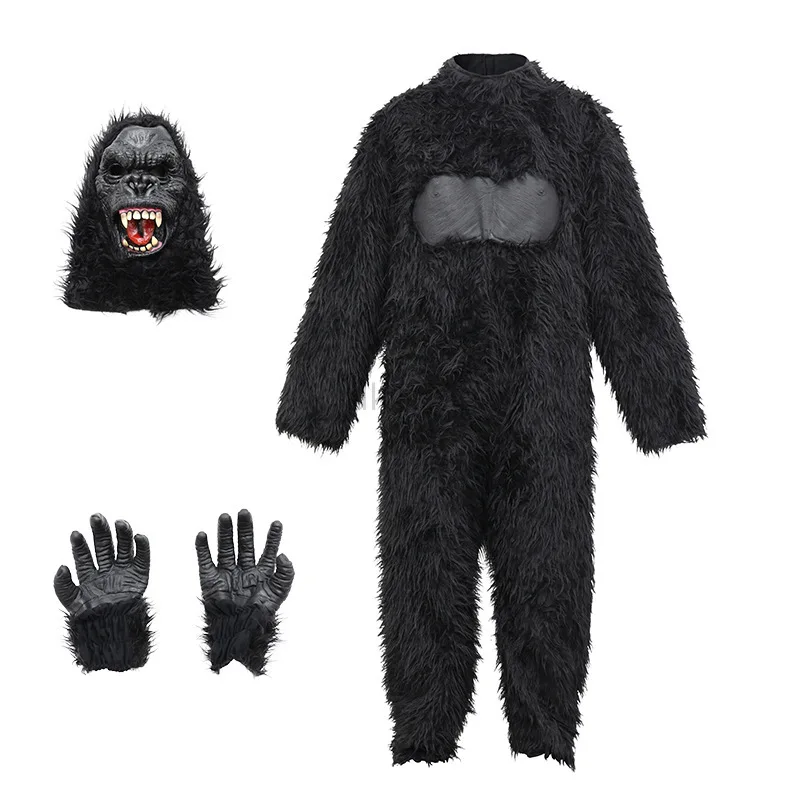 Kids Gorilla Halloween Costume Animal Jumpsuit Boys Girls Full Body Furry Animal Suit with Mask Gloves Carnival Festival Costume