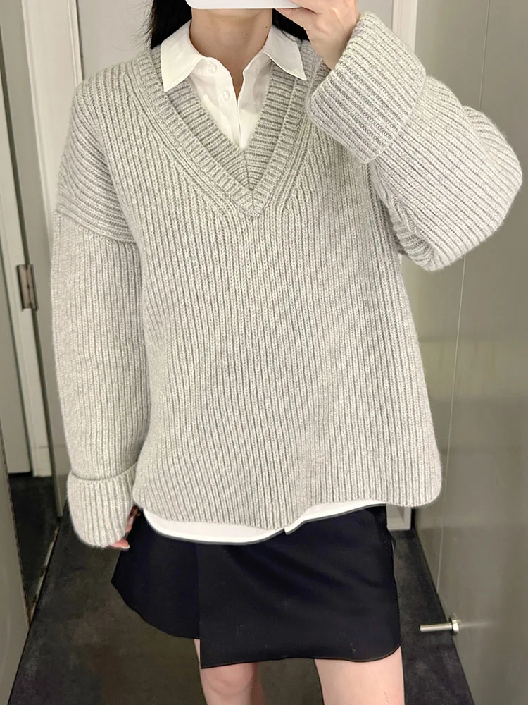 

Loose Knitted V-Ne Sweater Women's Thiened Casual Sle Long Sve Wool Blend Crew Ne Pullover Sweatirt Cosniu Sle