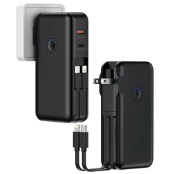 3 in 1 Power Bank 15000mAh 22.5W Fast Charging Powerbank with Wall Charger AC Plug Cable for iPhone 16 X Xiaomi Portable Charger