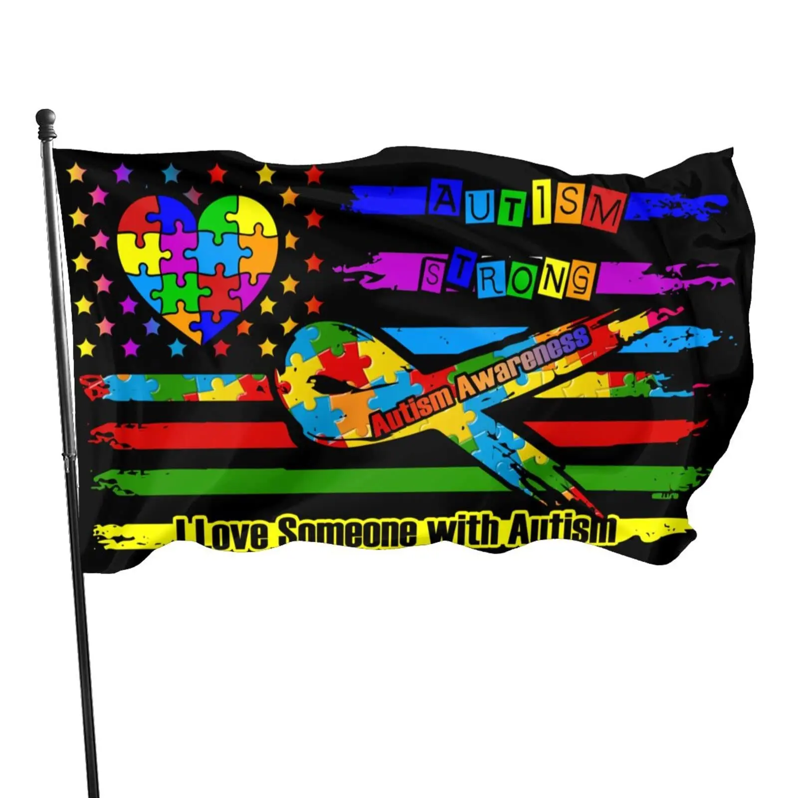 Autism Awareness Flag Vivid Color and Fade Proof Double Stitched Flags Polyester with Brass Grommets House Indoor Outdoor Decor