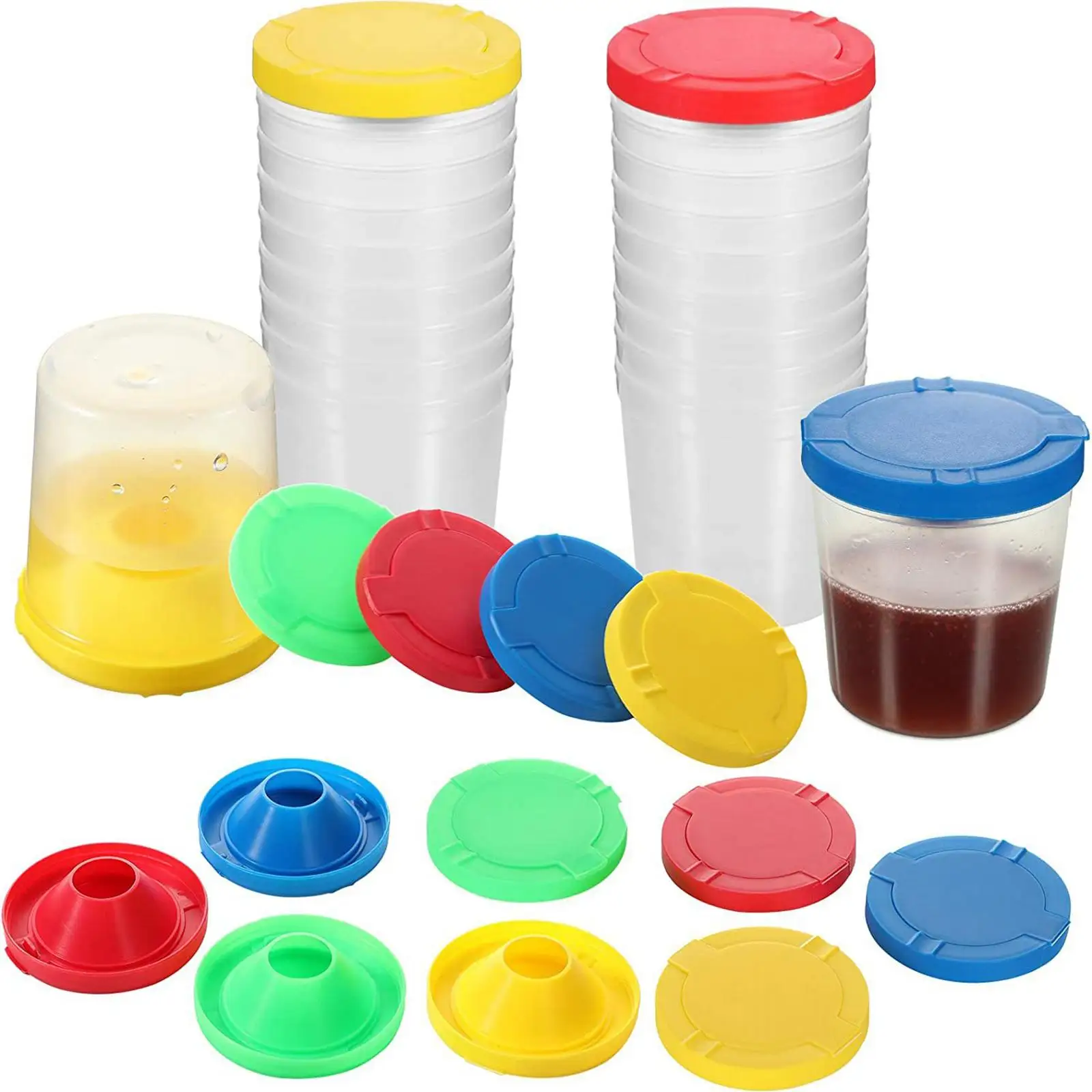 Spillproof Paint Brushes Cups Set with Lid Washable Plastic Art Supplies for Kids Watercolor Painting Creative Learning Toy