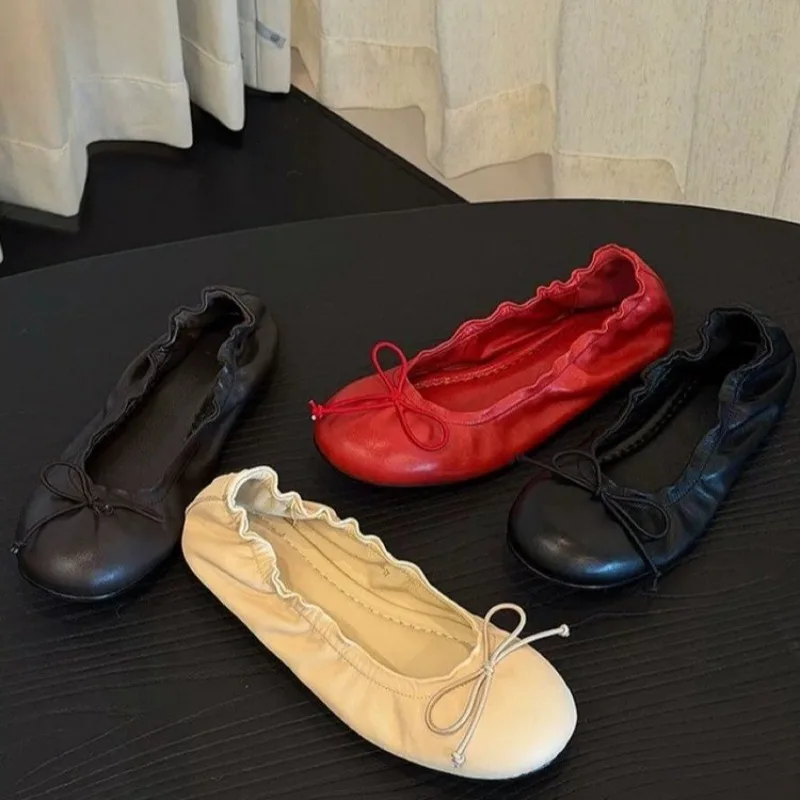 French Round Toe Ballet Single Shoes Shoes Women's Summer 2026 New Bow Soft Sole Flats