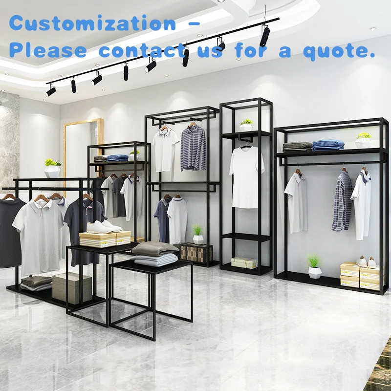

custom.Kainice Popular Stainless Steel Clothing Store Display Stand Clothes Wall Hanger Combination Side Hanging Display Rack