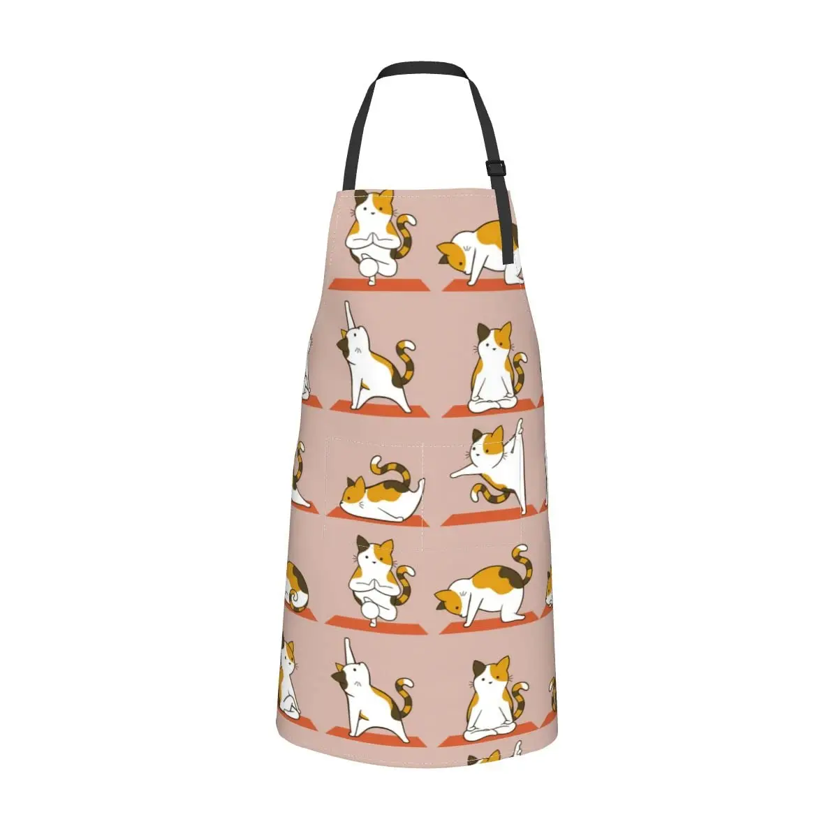 Yoga Cat Adjustable Bib Neck Apron Polyester with 2 Pockets Cooking Kitchen Aprons for Men and Women Chef, Mom Aunt apron