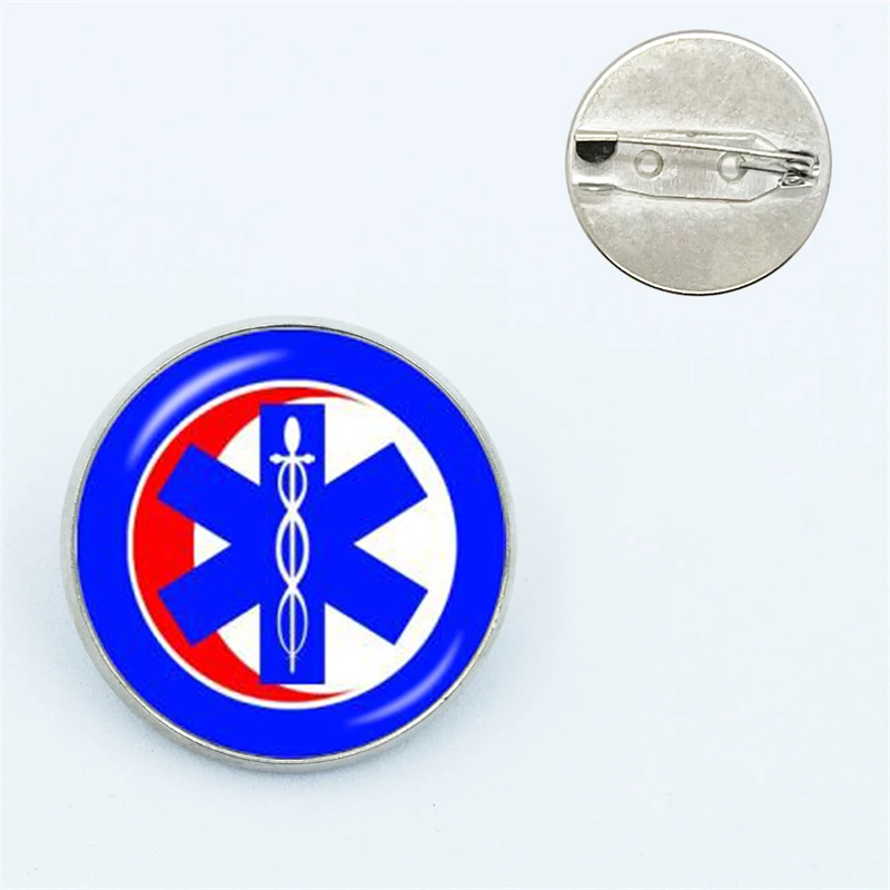 Emergency Medical Technician Paramedic Symbol Logo Brooch Glass Dome Blue Star of Life EMT Sign Jewelry Gift