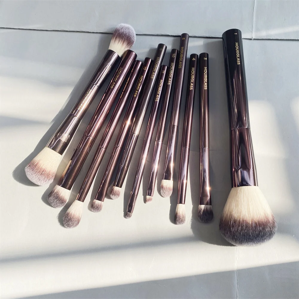 Hourglass Makeup Brushes Set - Luxury Powder Blush Eyeshadow Crease Concealer eyeLiner Smudger Metal Handle Brushes