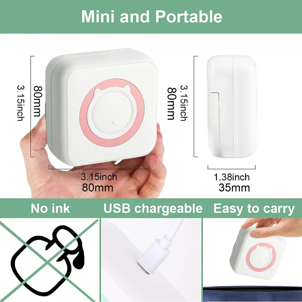 Mini Sticker Printer, Portable Inkless Sticker Maker,Bluetooth Free Cut Small Pocket Printer for Pictures, Photos, Journals