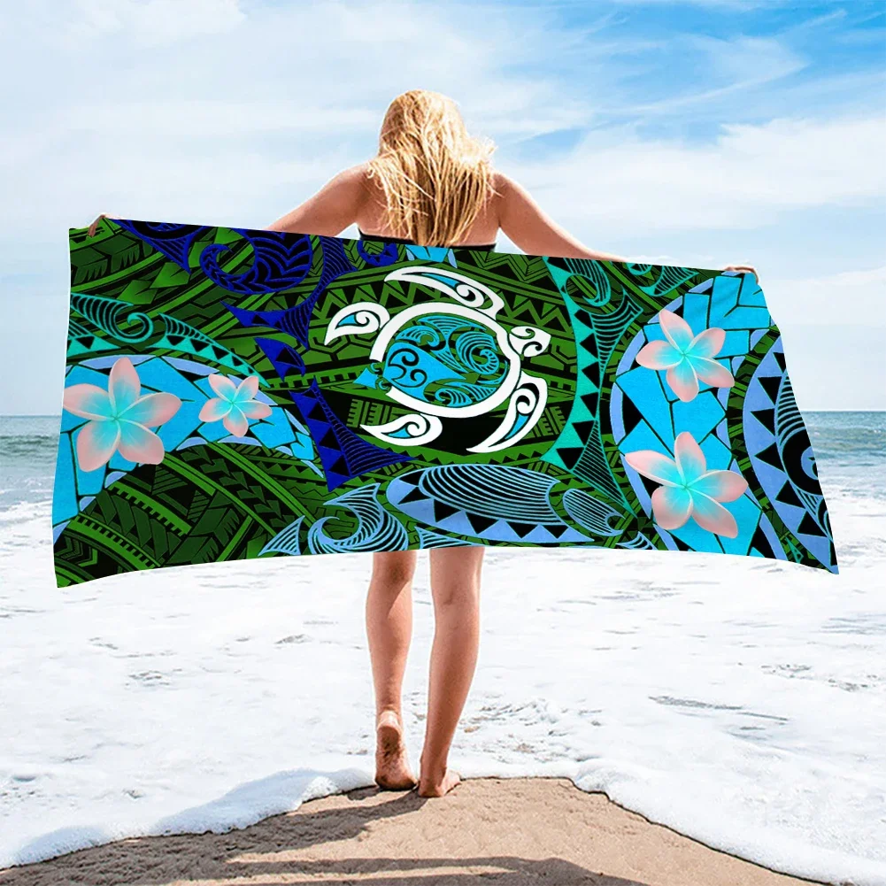 Comfortable Beach Towels Gifts Polynesian Turtle Hawaii Printing Camping Towel Gym Yoga Sports Swimming Towel for Kid Women Men