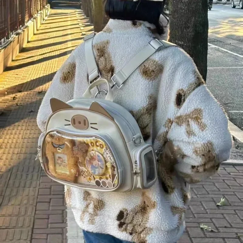 Xiuya Y2k mochilas de gato lindo para mujer, bolso de hombro informal de cuero Lolita Jk Harajuku, bolso Ita pequeño de estilo universitario a la