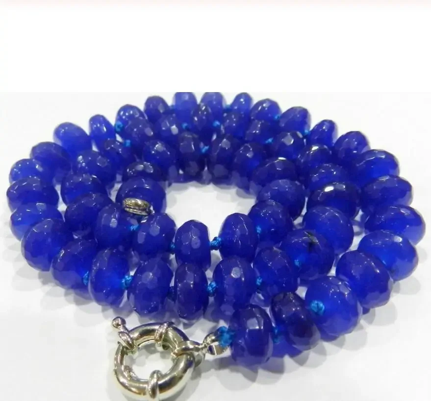 

5x8mm Faceted Blue Sapphire Roundel Beads Necklace 17"