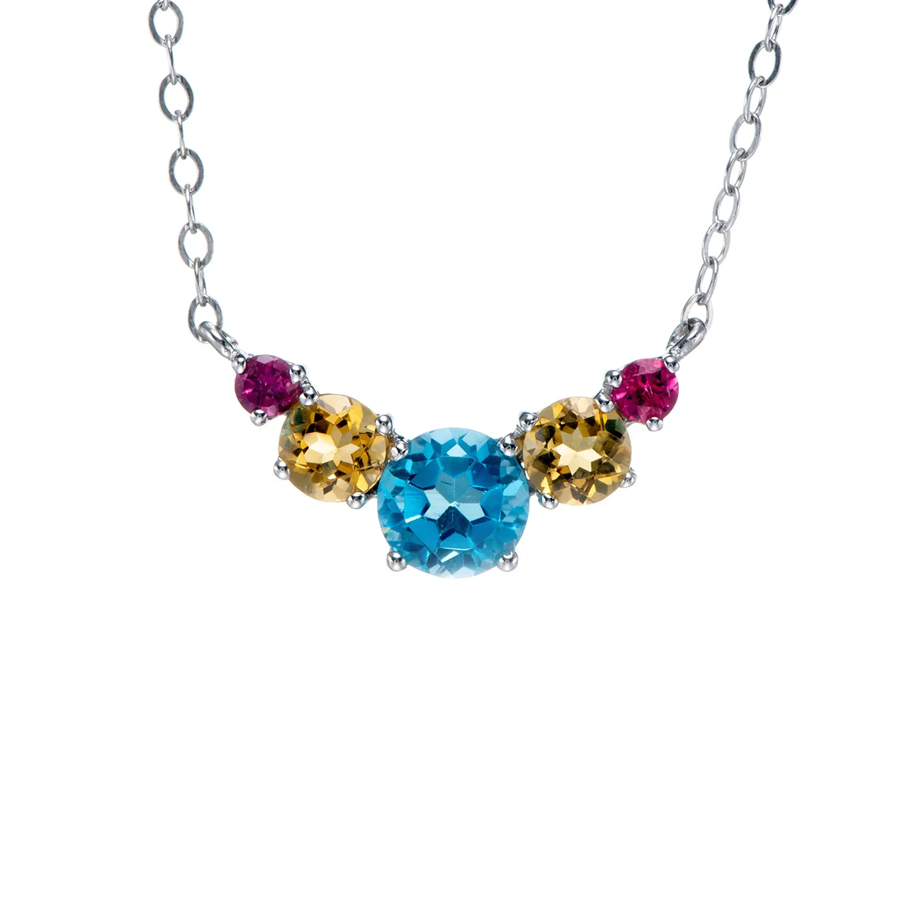 

GESIDE Swiss Blue Topaz,Citrine,Rhodolite Rhodium Over Sterling Silver Necklace