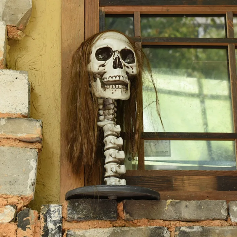 Long hair beautiful woman skull ornament bar haunted house secret room escape luminous sound decorative props