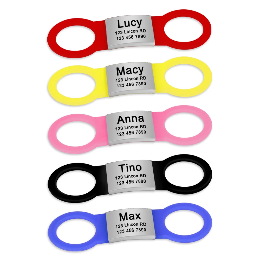 Nameplate Engraved Id Tag Dog Cat Collar Stainless Personalized Silicone Customize Anti-lost Accessory