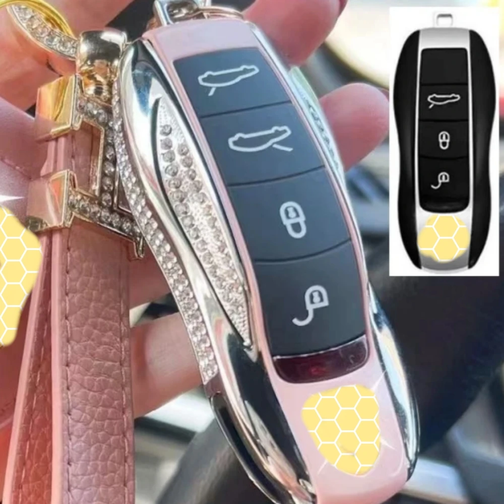 For Porsche Cayenne Panamera Macan Cayman Luxury 3PC Diamond Edge Remote Key Case Shell Cover Car Key Fob Housing