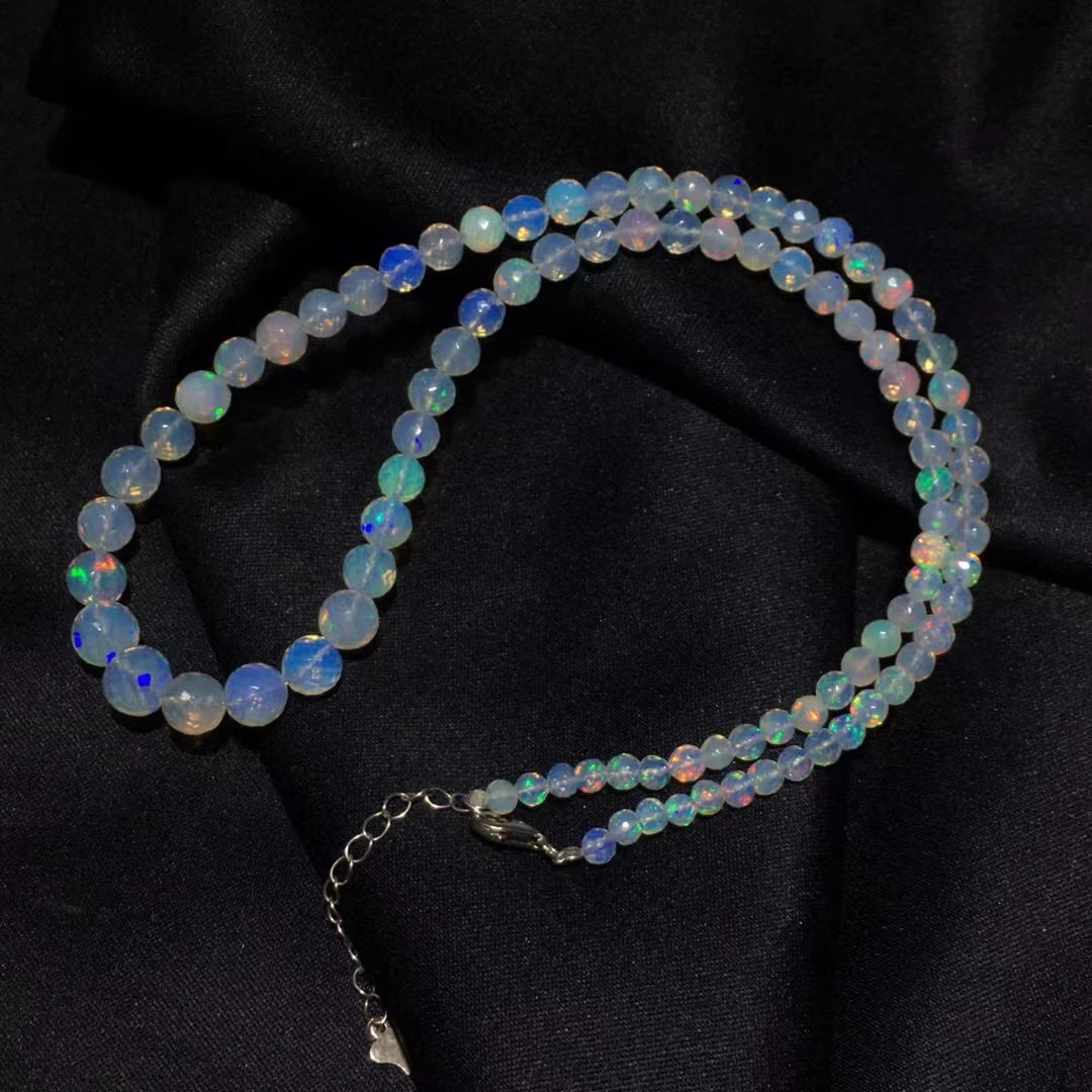 

Natural Colorful Opal Clear Round Beads Necklace 7.2-3.4mm Women Man Faceted Colorful Opal Pendant Jewelry AAAAAA