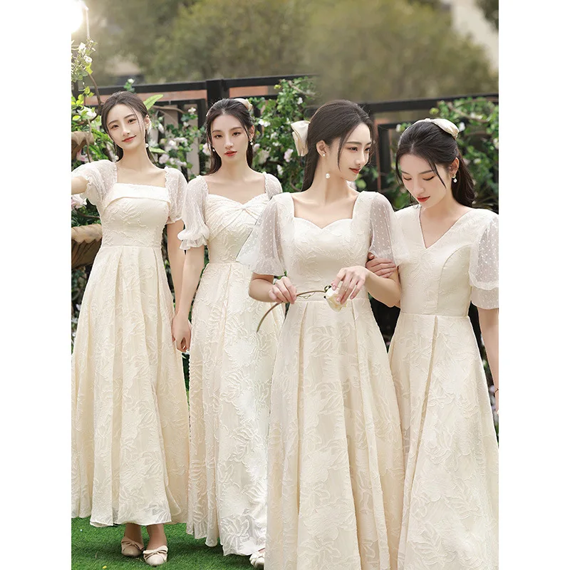 

4 Styles Champagne Bridesmaid Dresses Simple Square Collar Long Wedding Guest Dress Women's Formal Party Gowns