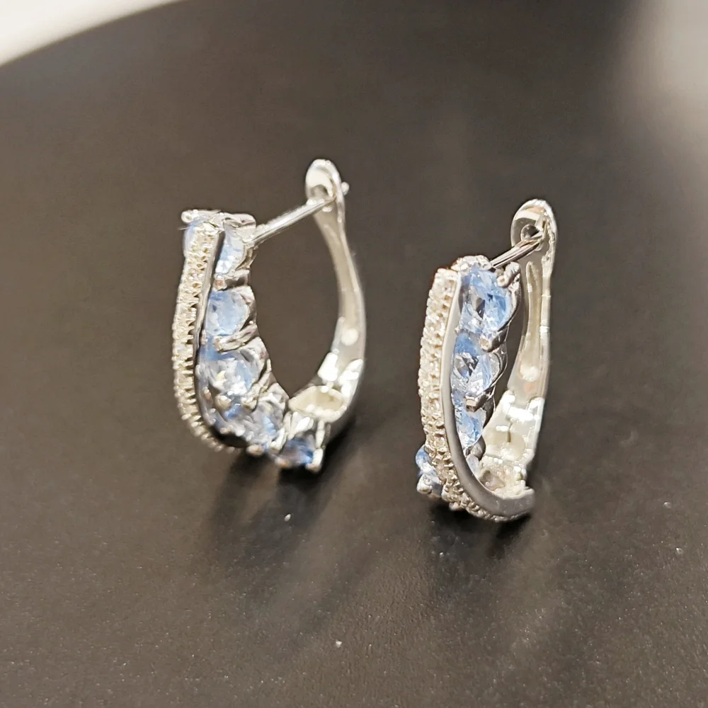 

Unique X Shaped Tanzanite Clip Earring for Women White Cubic Zirconia Custom Fashion Jewelry