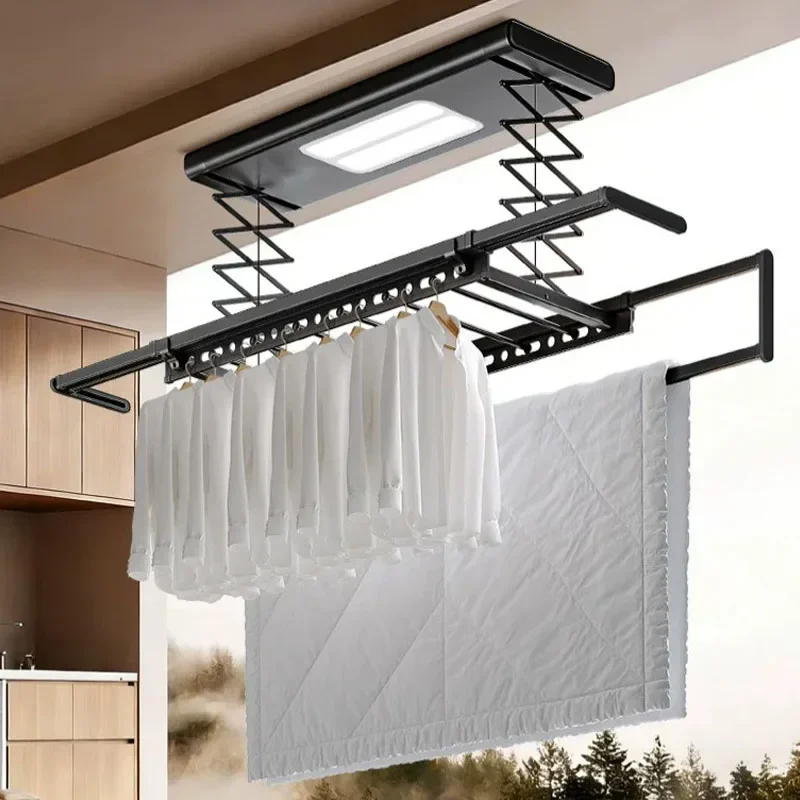 Electric Retractable Clothes Dryer Ceiling Hanger Foldable Smart Lift Aluminum Alloy with Light and Drying Function for Balcony