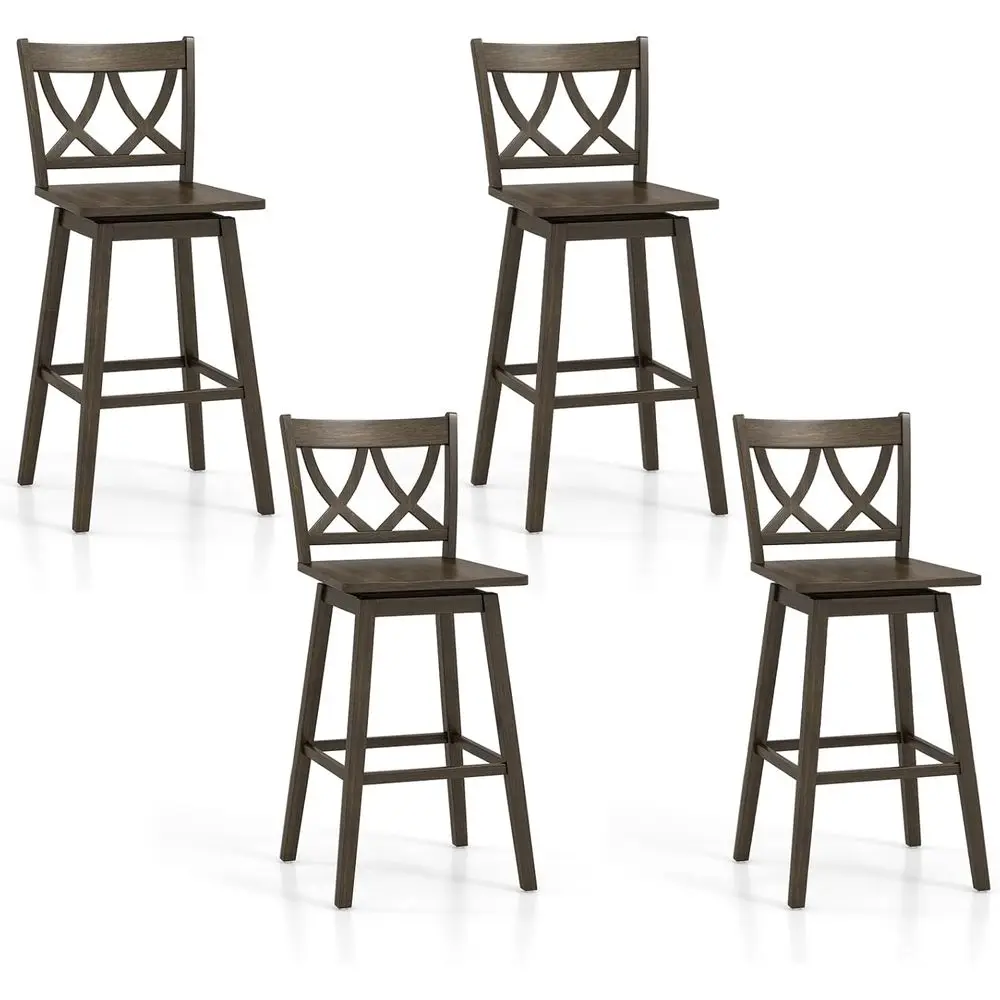 

Набор из 4 вращающихся барных стульев, деревянные стулья из каучукового дерева, эргономичная спинка, серый цвет, подходят для кухонного острова, ресторана