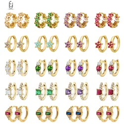 925 Sterling Silver Ear Needle Luxury Hoop Earrings for Women Colorful Crystal Flower Gold Earrings Piercing Fashion Jewelry