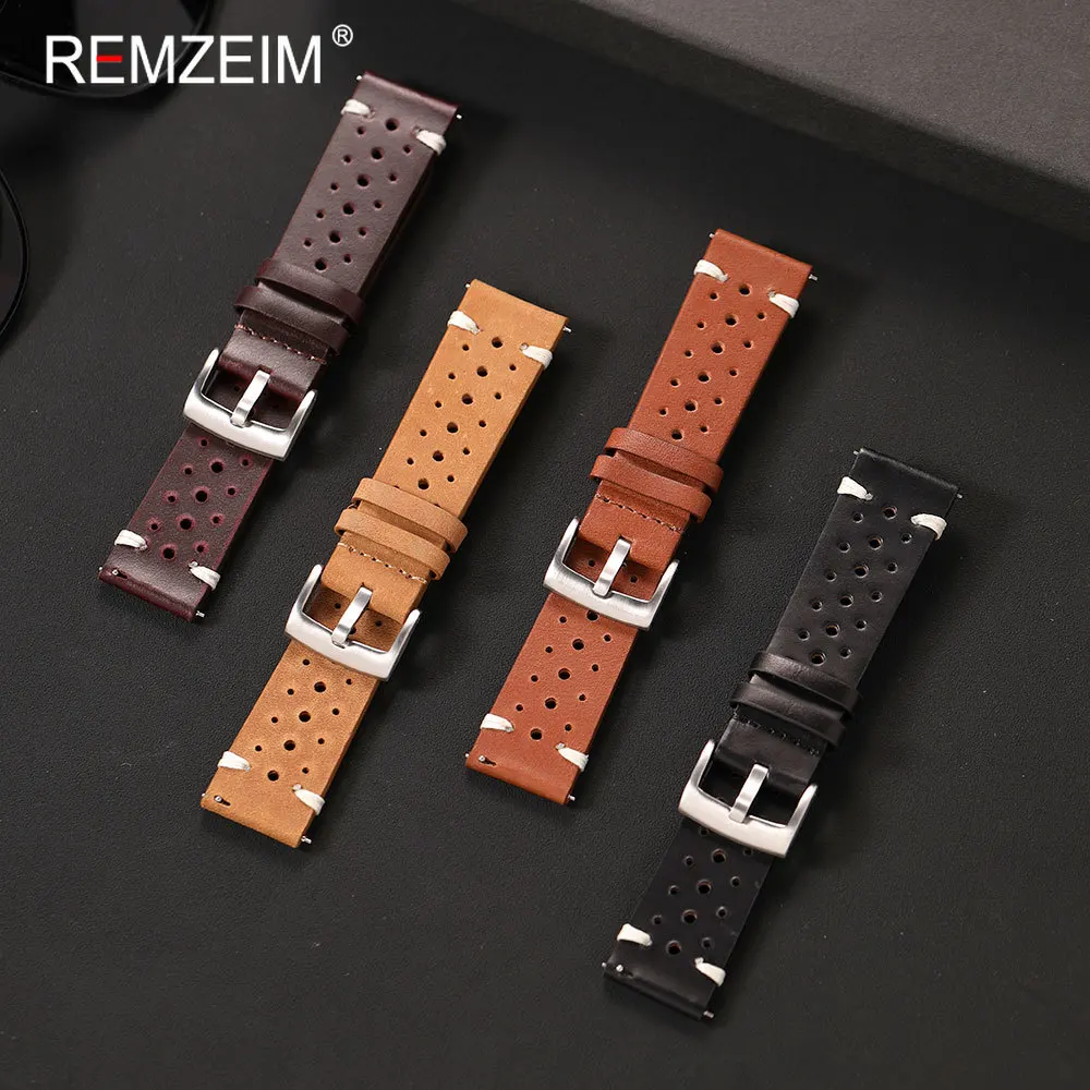 Herren Uhrenarmband aus Ölwachsleder mit Schnellverschluss-Federsteg 20mm 22mm Ersatz-Uhrenarmband für Männer