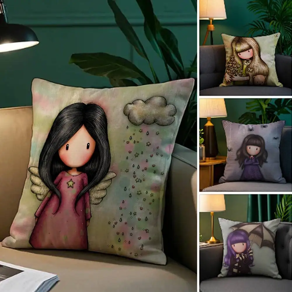 Gorjuss Cartoon S-Santoro Gorjuss Pillow Case Anti-dustmite Pillowcase Invisible zipper silky short plush Sofa cushion cover