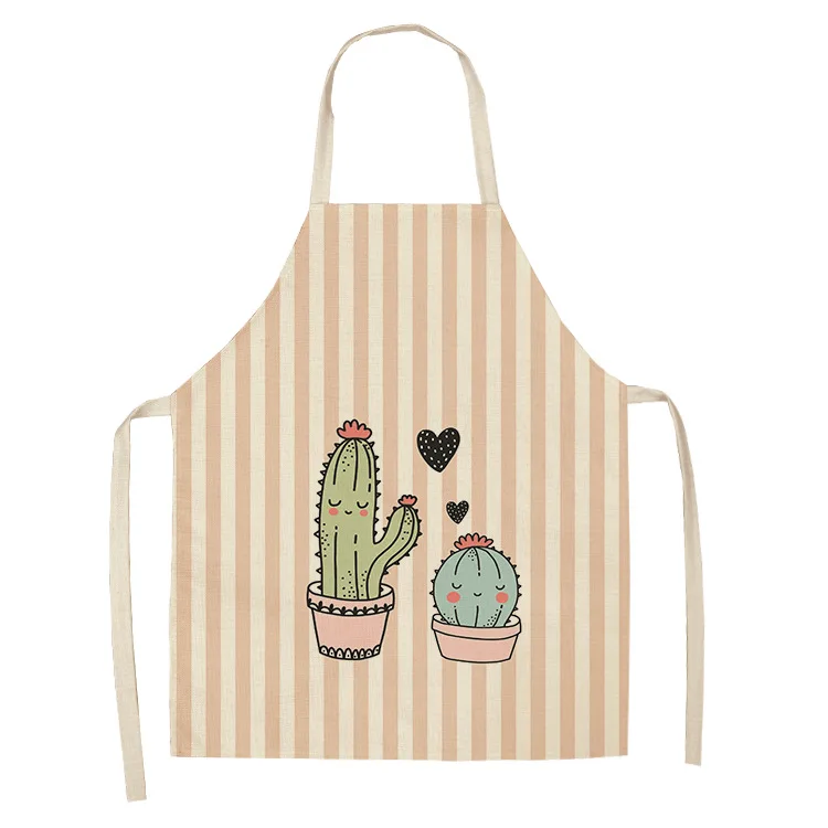 Cartoon Cactus Pattern Apron Adult and Kid Apron Linen Stain Resistant Apron Household Cleaning Tools Baking Accessories