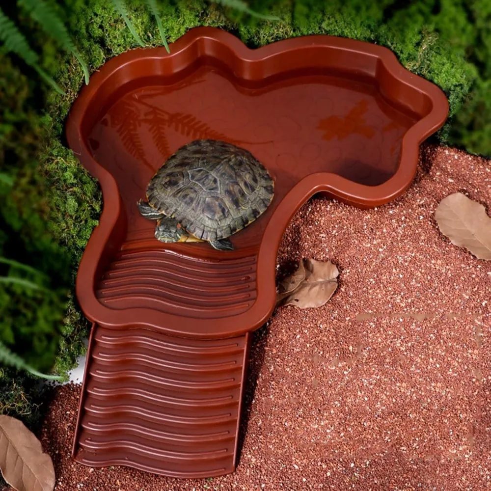 Reptilien-Badebecken, Reptilien-Futternapf, Wassernapf mit Rampe, Aquarium-Ornament für Schlange, Schildkröte, Bartagamen, Eidechsenbad – Detail 28