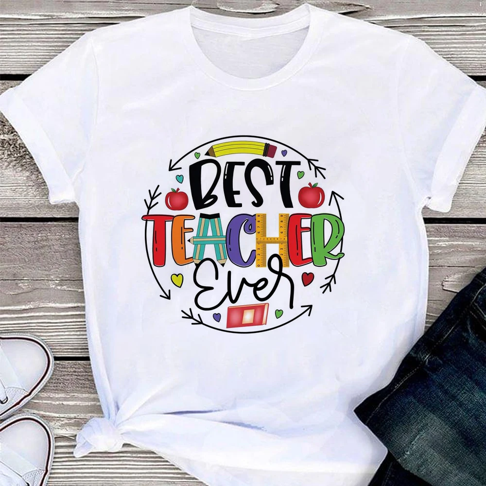 2023 Super Teacher Letter Print Graphic Summer Tee Women Short Sleeve ONeck T Shirt Vintage Harajuku Casual Tops Camisetas Mujer