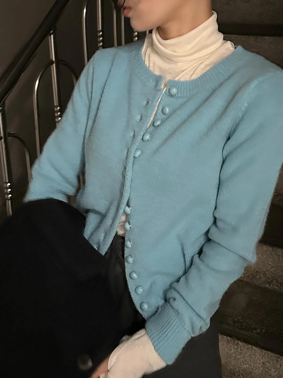 

Ele круглый вязаный открытый кардиган на одной пуговице, женская осенняя модная верхняя одежда, шикарный топ, высококачественный свитер, французский сле