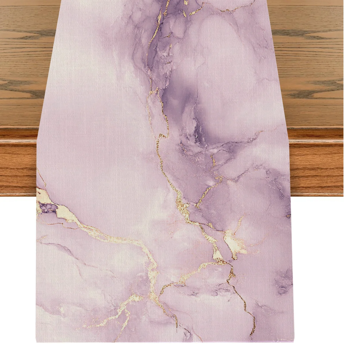 1 Piece of Purple Marble-Patterned Gold-Stamped Table Runner
