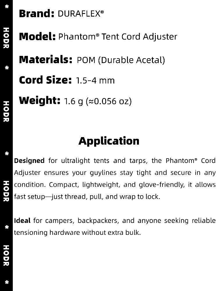 Duraflex Phantom Guyline Kabelversteller POM Micro Spanner für 1,5–4 mm Linien, 1,6 G für Zelte und Planen – Ultraleichte Campingausrüstung – Detail 2