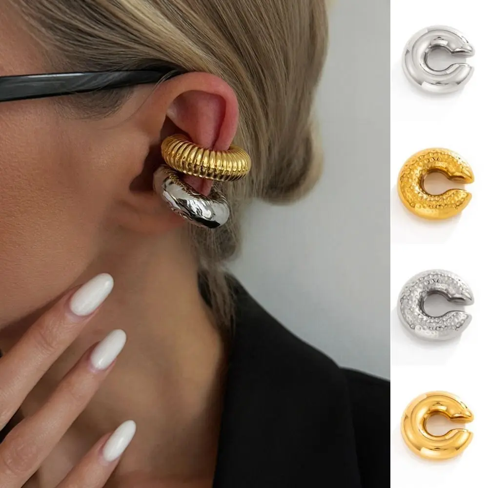 Retro Stainless Steel C Shape Ear Cuff Silver Golded C-shaped Ear Clip Irregular Shape Minimalism Gold Jewelry Wear