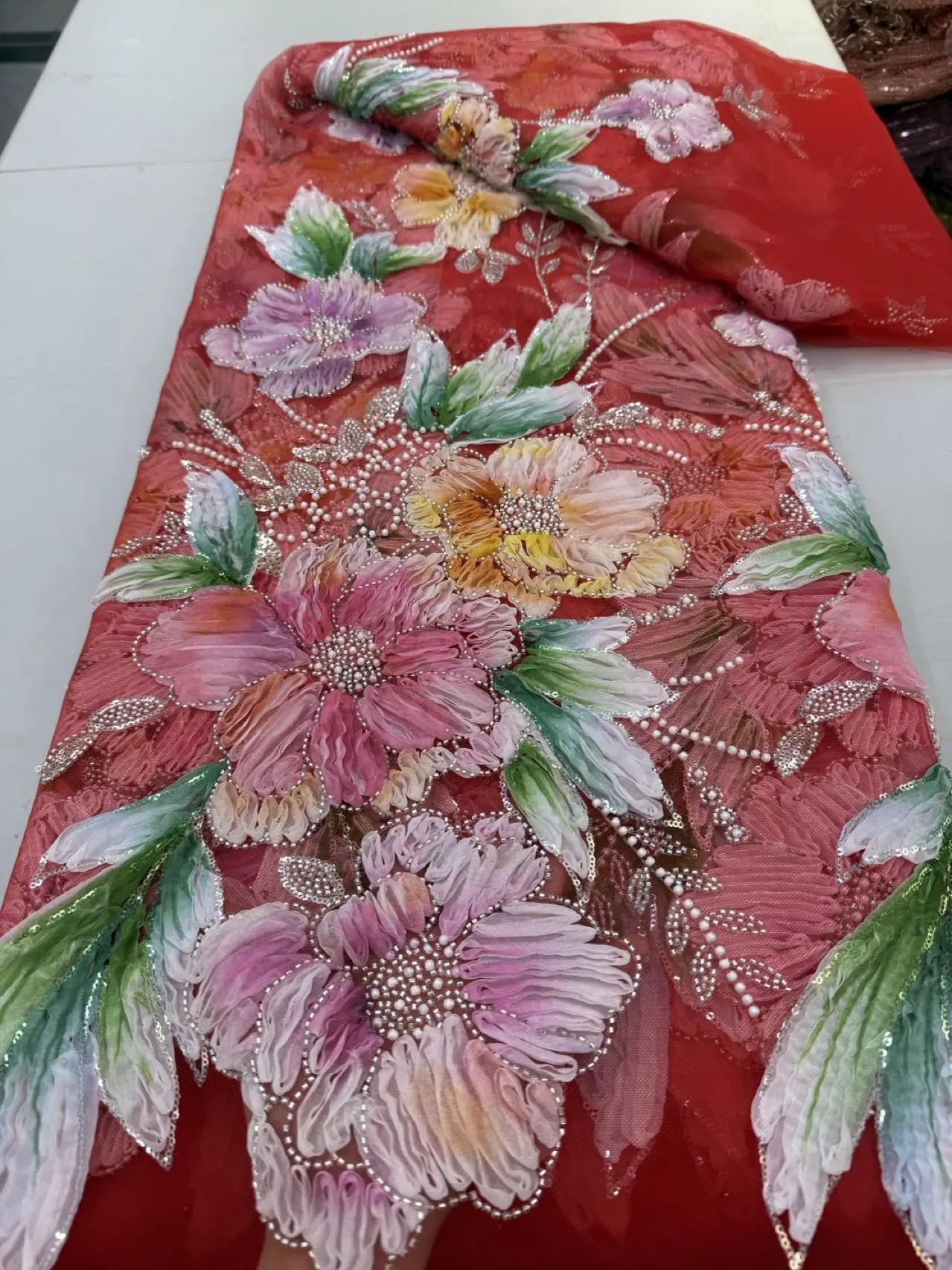 

Latest 2026 High Quality African Nigerian With Tulle Sewing Lace Fabric Guipure Embroidery Beads Dresses Sequins 5Yards JY506