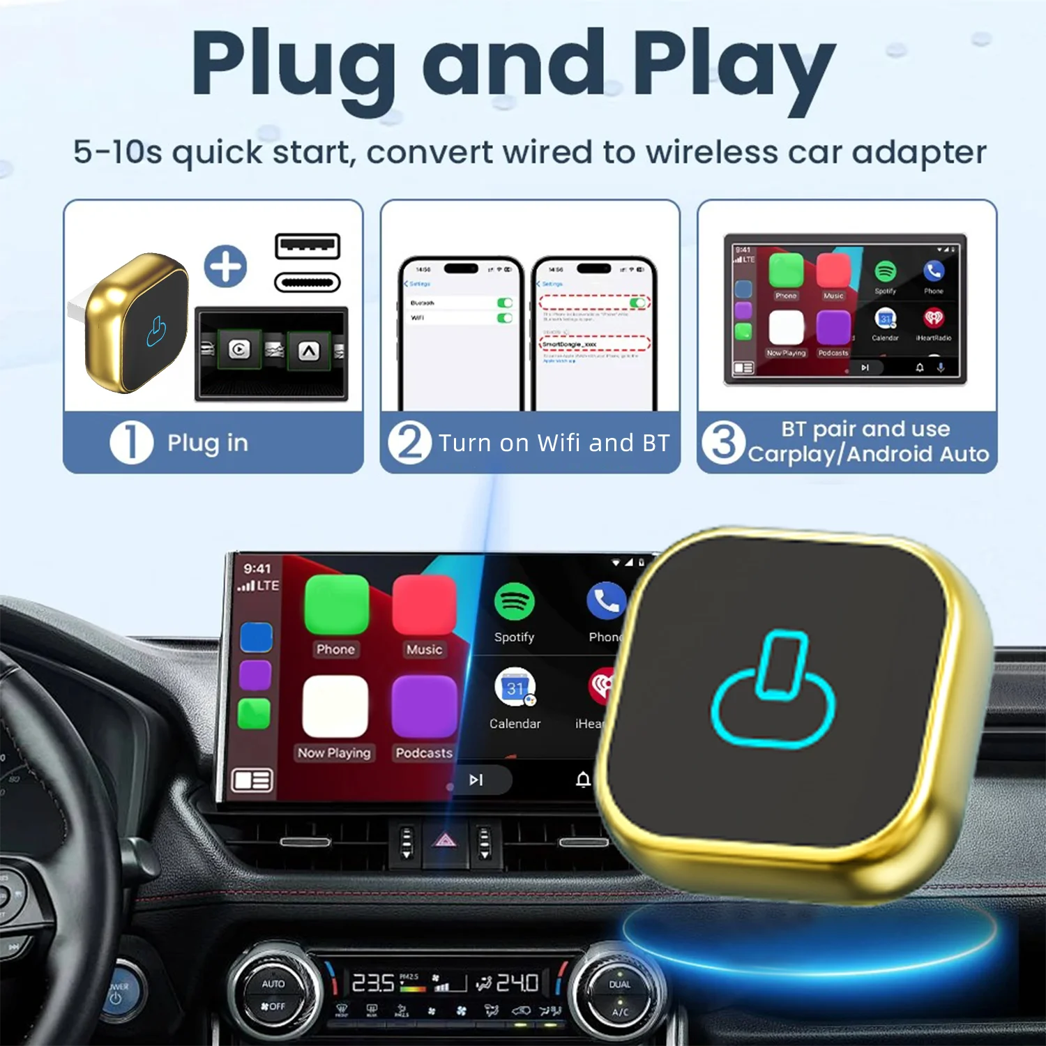 2025 Новый беспроводной адаптер Carplay, проводной к беспроводному Carplay и Android Auto Smart Box Plug Play для Volvo Benz Mg Kia Chery VW