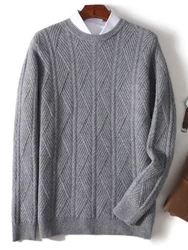 Autumn Winter Men Cashmere Sweater O-Neck Pullover 100% Merino Wool Knitwear Gentleman Soft Fashion Knitting Business Casual To
