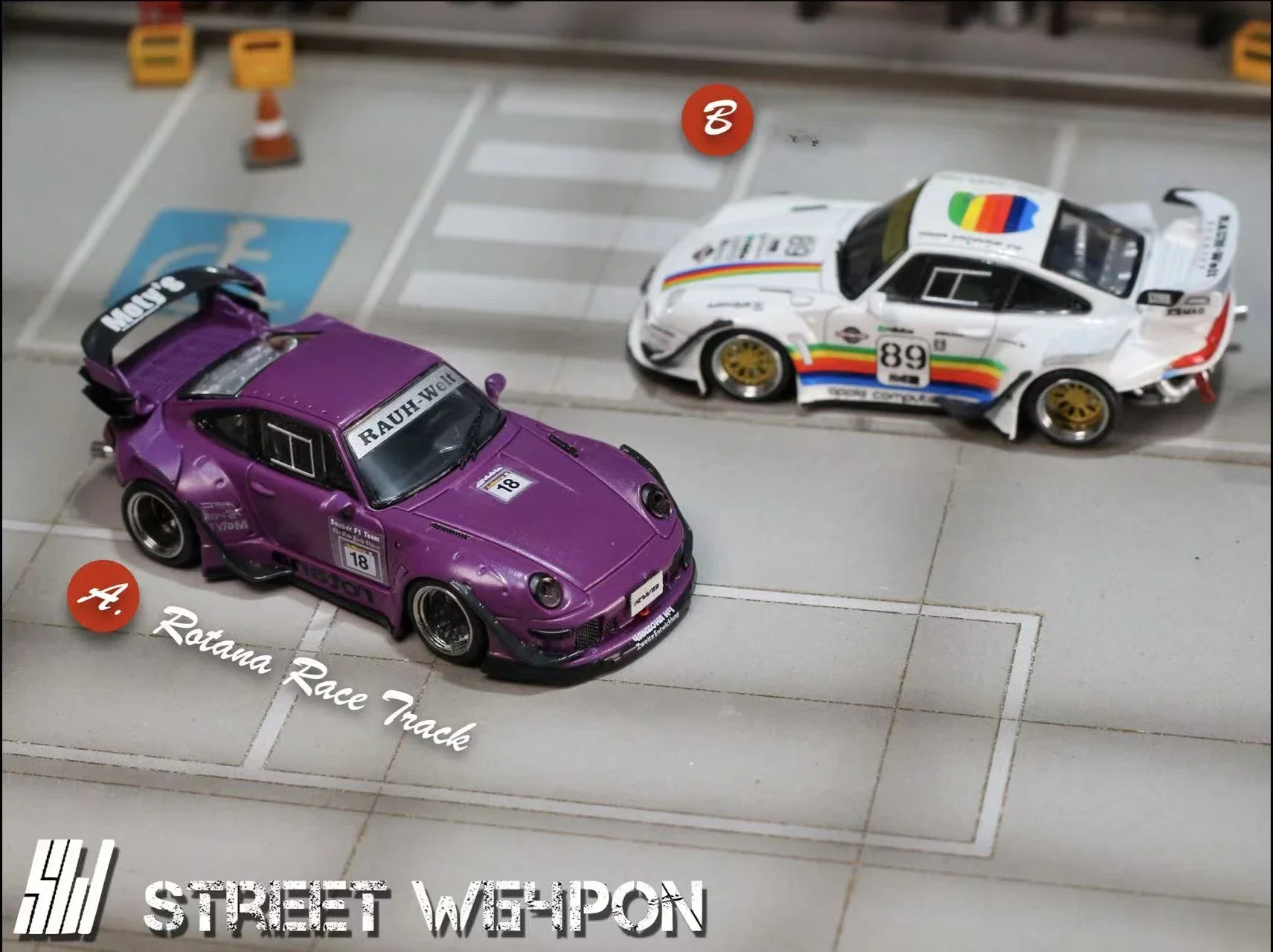 

SW 1:64 Rauh-Welt RWB GT Wing Фиолетовый/Белый Литая под давлением модель автомобиля