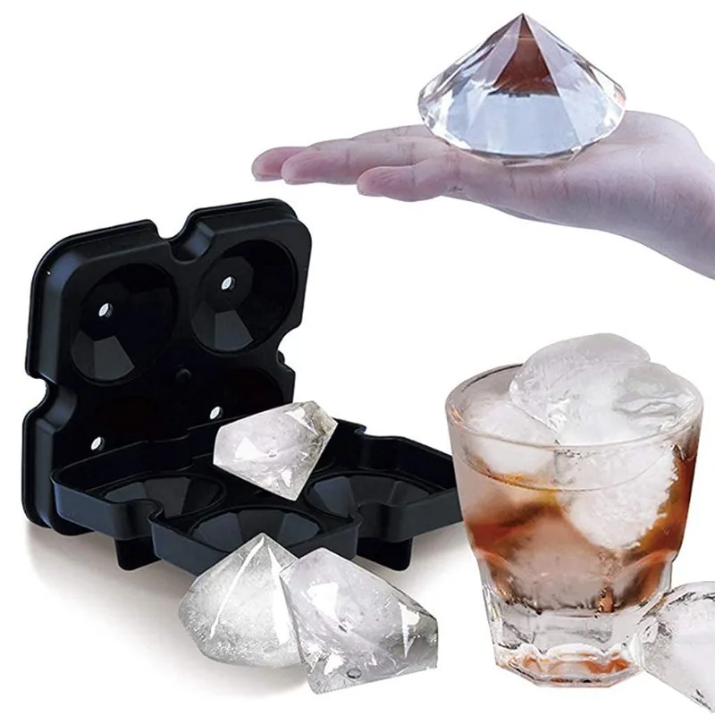 Ice Mold Silicone Diamond Shape Ice Tray for Chilling Whiskey Cocktails, Flexible Novelty Chocolate Candy Cube Maker - Black