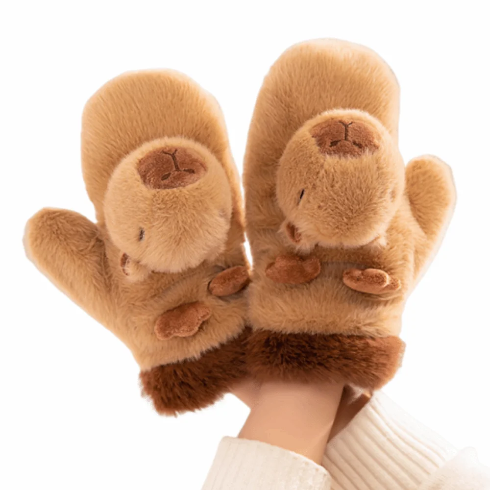 

Girls Gift Cute Capybara Glove Windproof Keep Warm Cartoon Animals Glove Vocal Cold-proof Outdoor Riding Mittens Boys/Girls