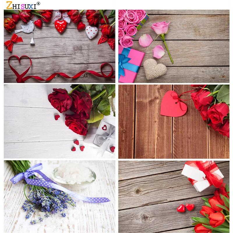 

Vinyl Custom Valentine Day Photography Backdrops Prop Love Heart Rose Flower Wooden Floor Photo Studio Background 21415 ZOOM-02