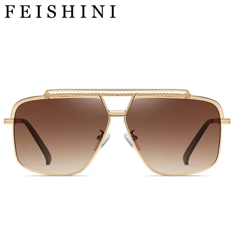 

FEISHINI Elastic Support Pilot Sunglasses Men Polarized UV400 Nanometer Alloy Electroplating Retro Sunglass Man Visor Summer