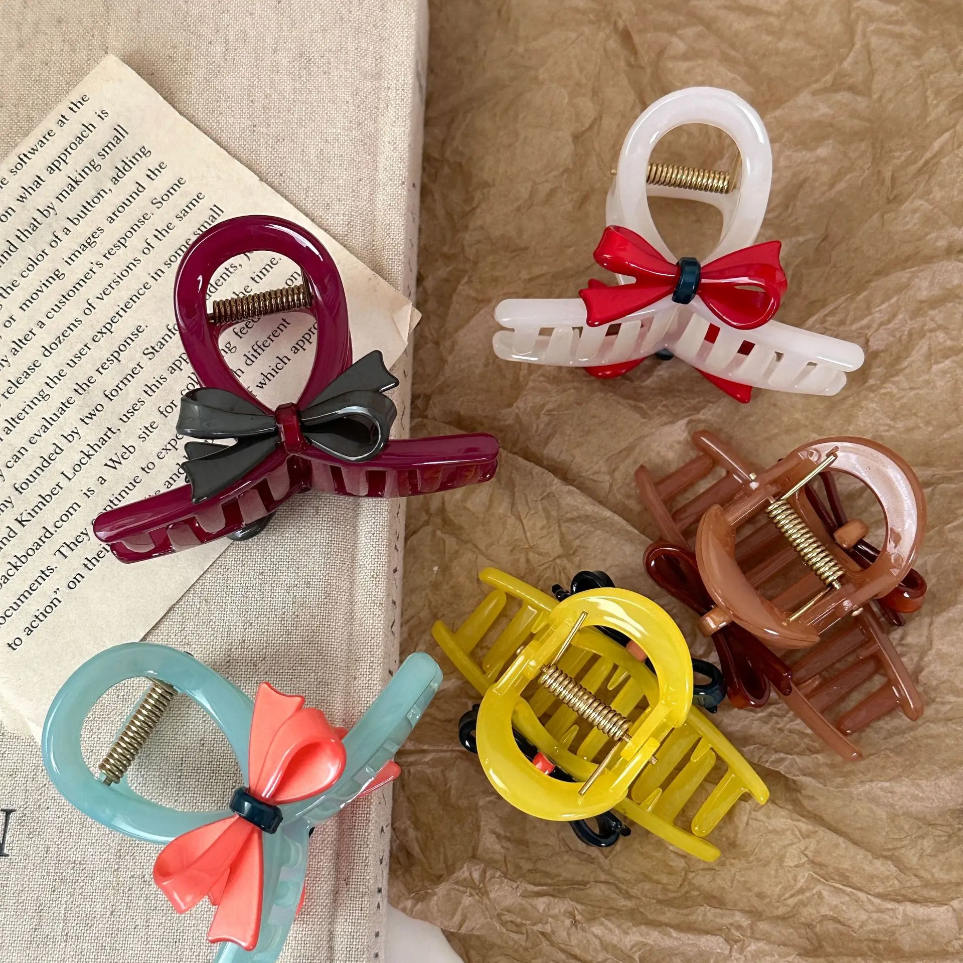 الفاخرة القوس مشبك شعر كليب الكورية أوبدو حامل للنساء عدم الانزلاق شعر سميك أبيض/أحمر/كاكي 5.5 سنتيمتر