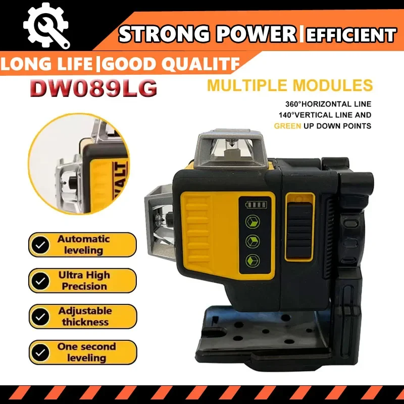 Poziomica laserowa Fit Dewalt DW089LG, 3-stronna, 360 stopni, pionowa, z baterią litową, 12 linii, poziomica laserowa z poziomym światłem zielonym, do użytku na zewnątrz.