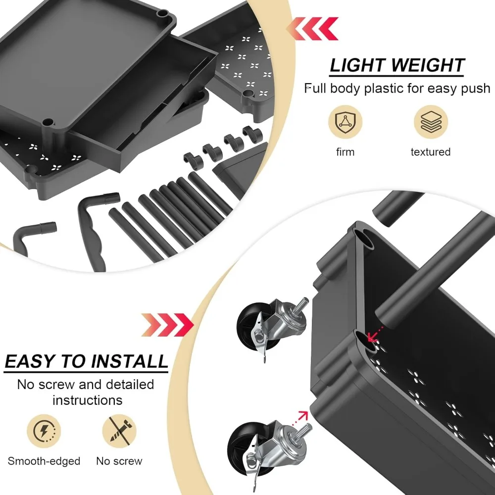 4-Tier Rolling Utility Cart with Removable Drawer, Lockable Wheels for Kitchen Bathroom Storage Organizer