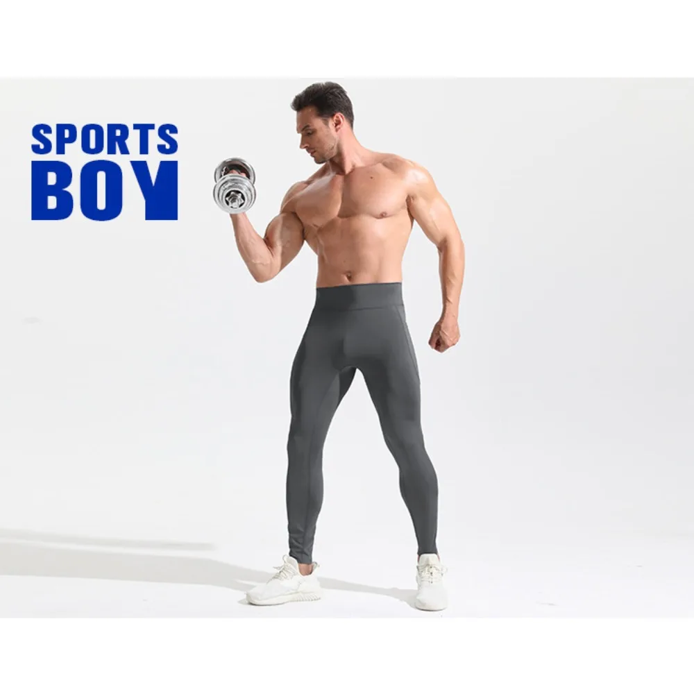 Running Marathon High Elastic Tight-fitting Fitness Compression Pants Men's High Waist Sports Students Yoga Bottom Pants