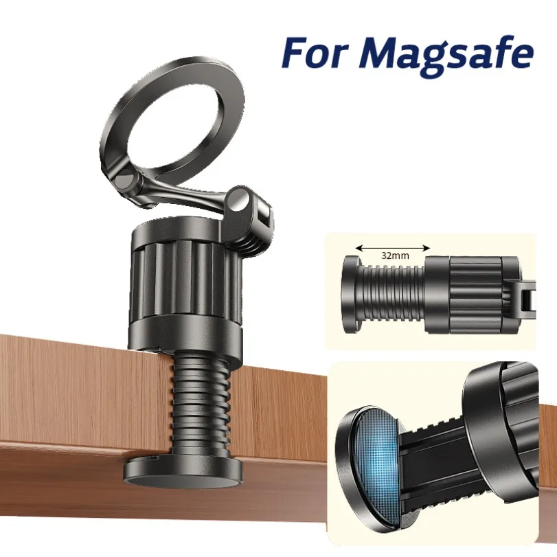 360° Rotation Desktop Magnetic Phone Holder Stand Table Edge Clamp Cellphone Bracket For Office Home For Magsafe iPhone 17~12