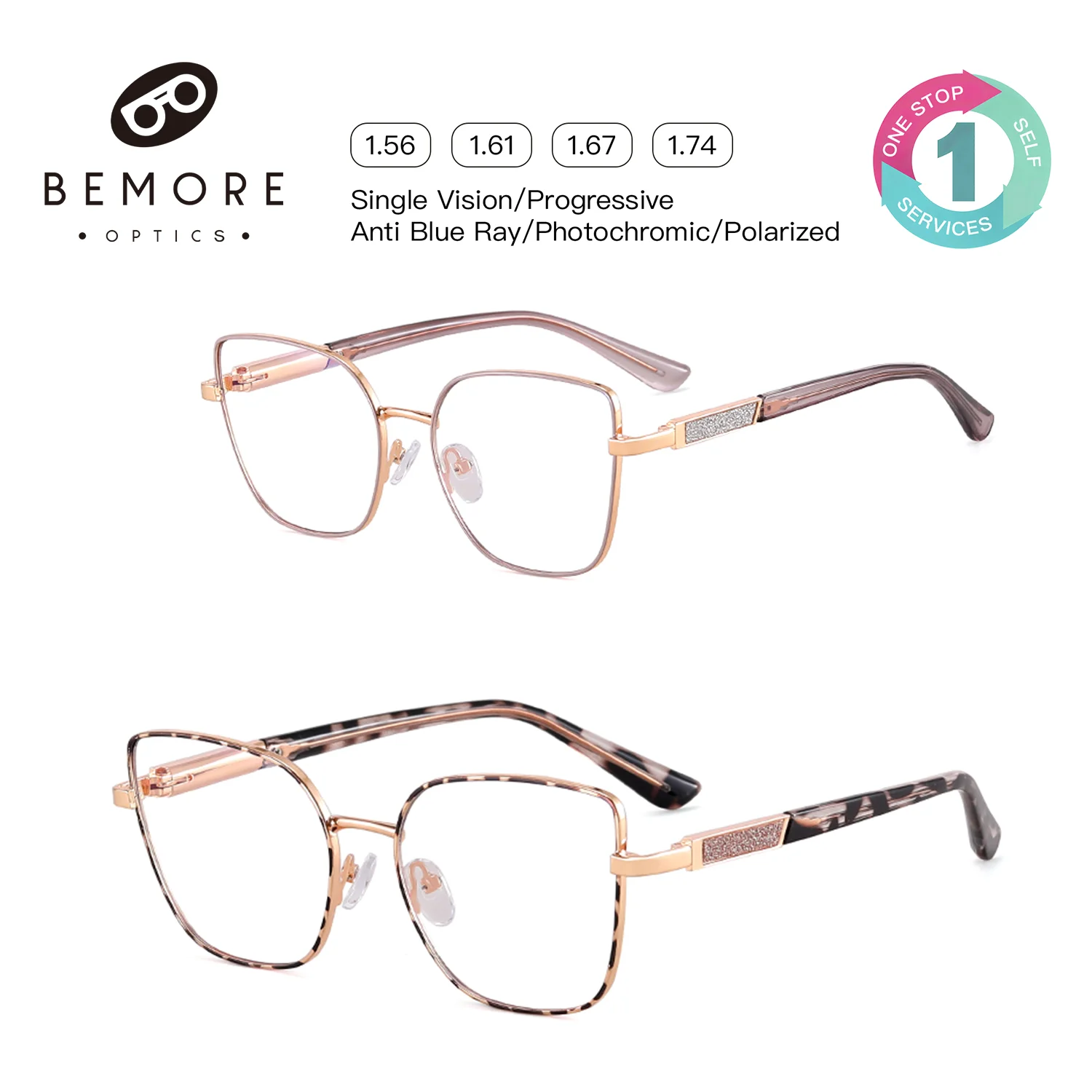 BEMORE Metall-Lesebrille Anpassbare Sehstärke Anti-Blaulicht Metall-Schmetterlingsbrille Presbyopie-Brille für Damen