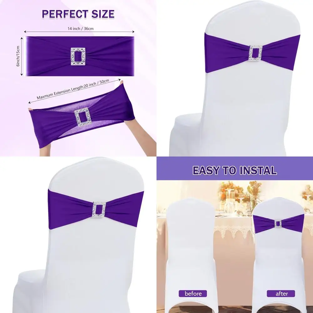 

120 PCS Spandex Chair Sashes with Buckle Sliders, Universal Elastic Chair Ties for Weddings, Banquets, and Party Decorations - P