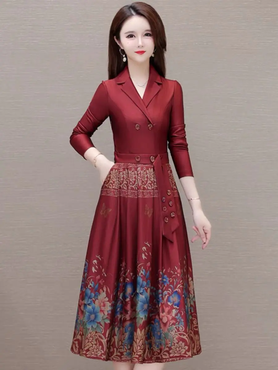 Temperament Suit Long Sleeved Dress Women\'s Spring and Summer New Style High-end and Exquisite Mom Slimming Western-style Dress