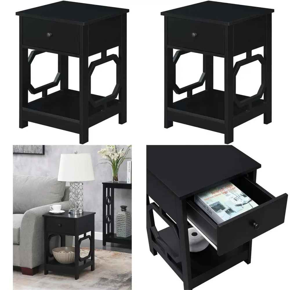 

Приставной столик с одним ящиком и полкой, черный